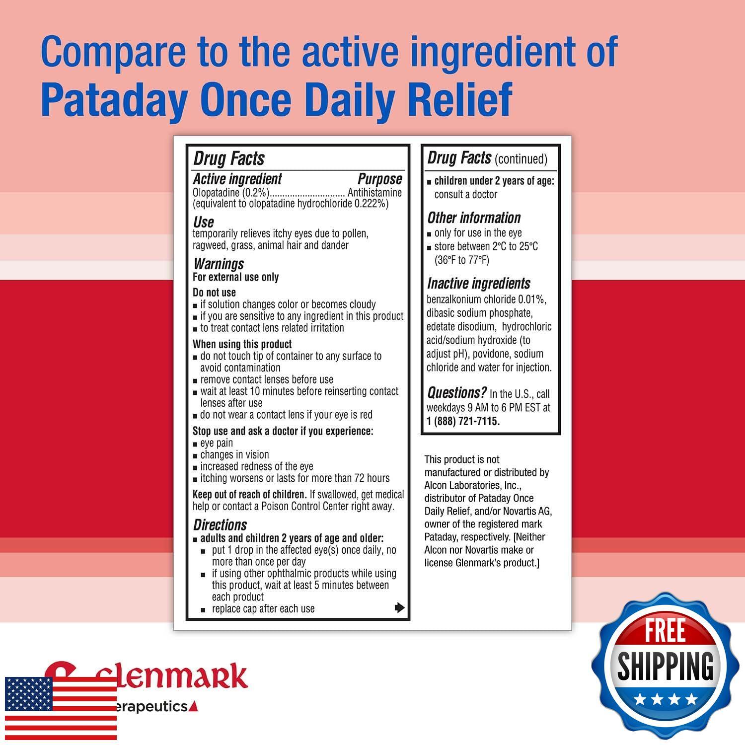 Glenmark Therapeutics Once Daily Olopatadine Eye Drops for Allergies, Redness