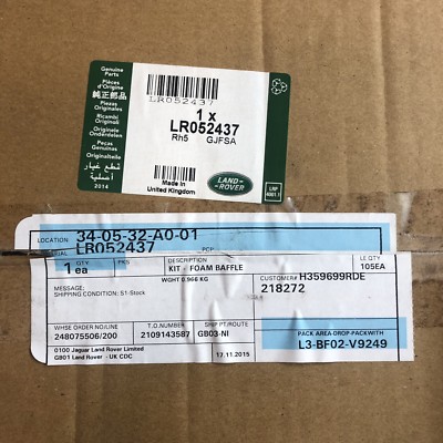 Genuine Land Rover Foam Baffle Kit Lr052437 for sale online | eBay