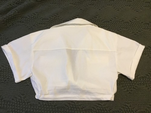 Zara Cropped Weiß Knoten Leinenmischung Tiefer V Ausschnitt Kurzarm Top Gr. Medium - Bild 6 von 6