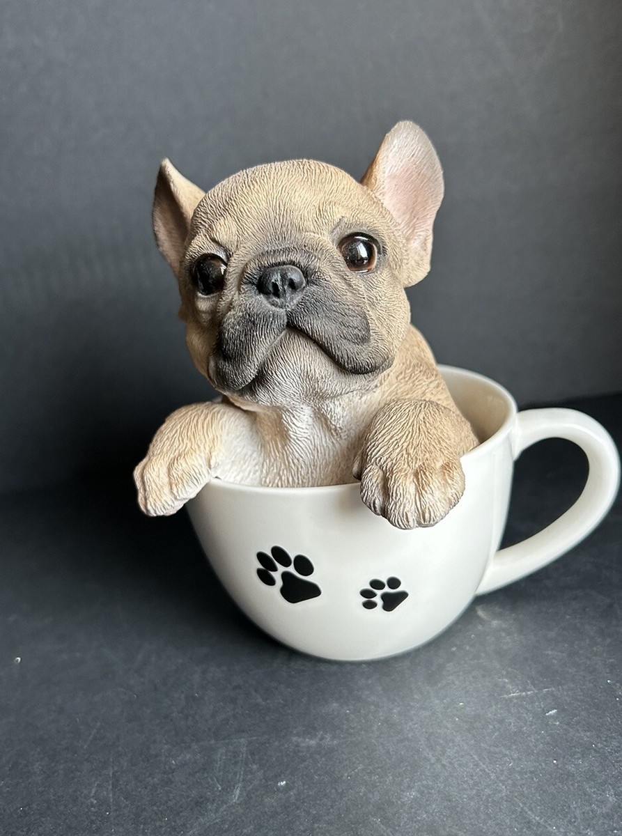 French Bulldog Resin Figurine In Tea Cup With Paw Prints | eBay