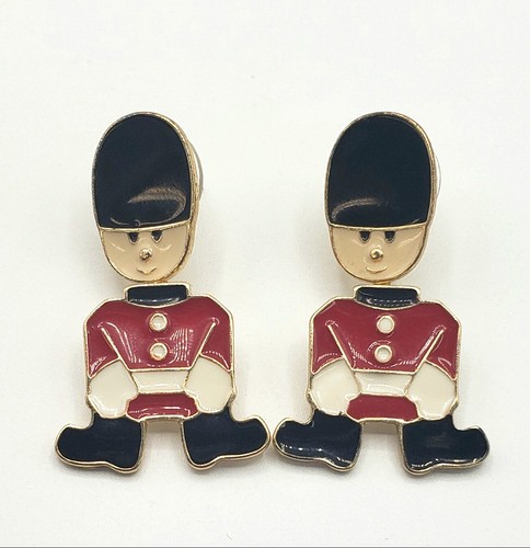 Enamel British Guard Queen Guard Royal Guard Soldiers Jacket Earrings