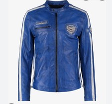 Herren Leder-Bikerjacke Blau M Reißverschlus...