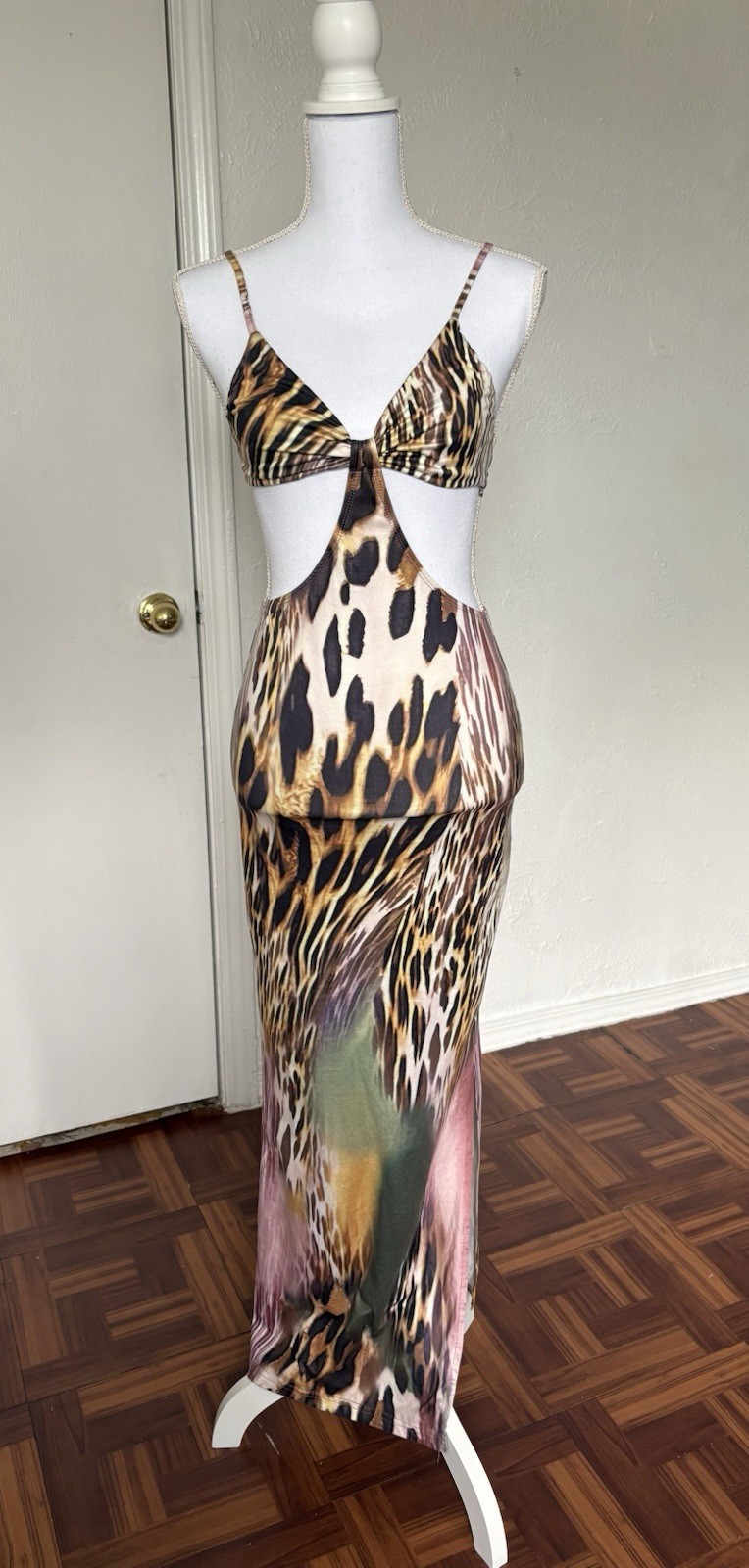 Shein Women’s Multicolor Cut Out Animal Print Maxi Dress Size XS Very Stretchy