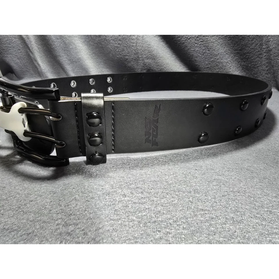 Cinturón Negro No Fear Tachonado Tono Plateado Detalle Pequeño S 30-32 Nuevo Patinador Grunge Foto 2 de 4