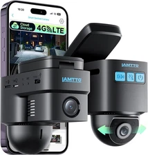 LAMTTO 4G LTE Cellular Dash Cam Front Inside Remote Live-View & Black 