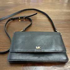 Michael Kors Pebbled Leather Phone Crossbody Wallet Bag Optic Black