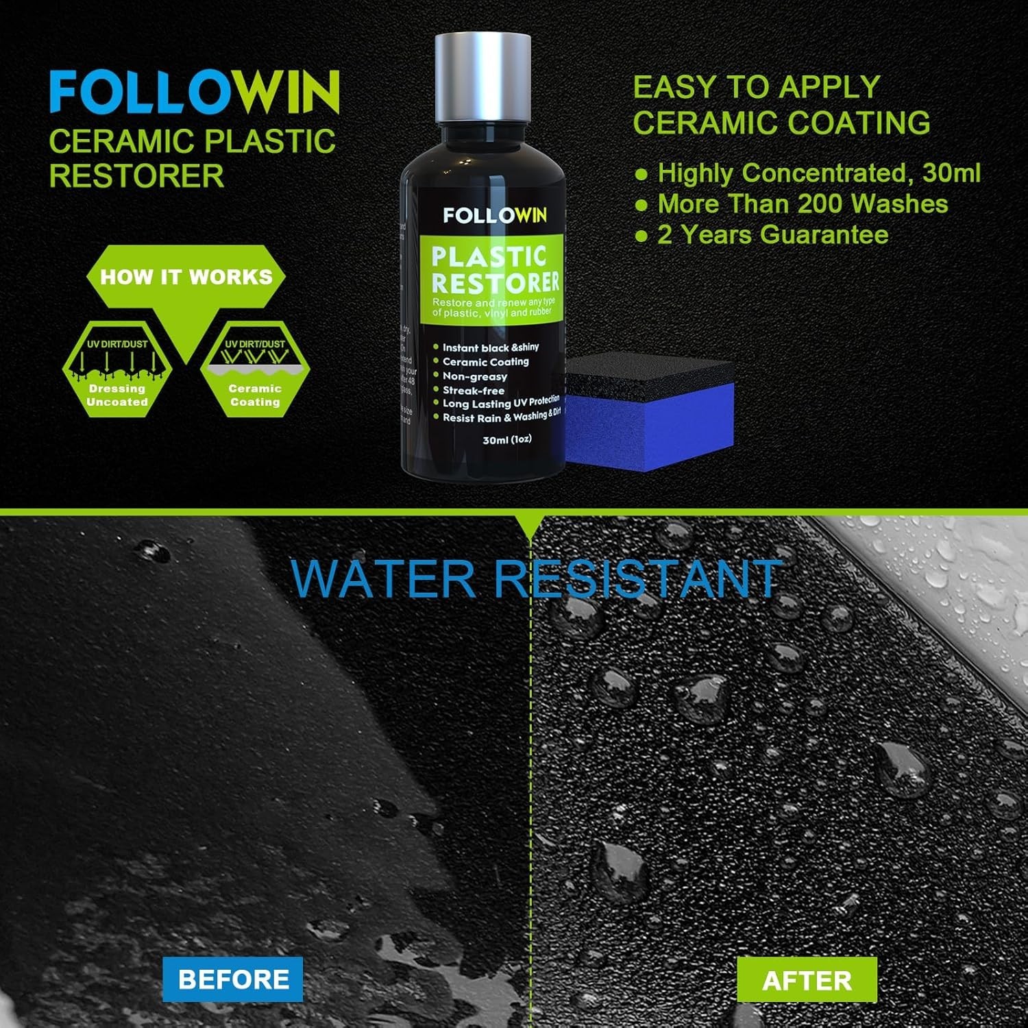 Hydrophobic Plastic & Trim Restorer - Long-Lasting 30ml Ceramic Formula for Cars