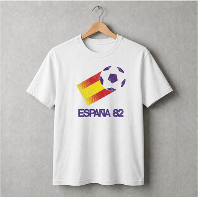 Vintage Espana 82 Soccer T Shirt Spain Football Retro Graphic Tee Black Mens