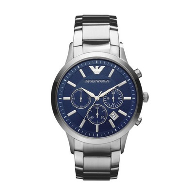 Emporio Armani AR2448 Men's Chronograph Blue Silver Stainless Steel Watch 43mm