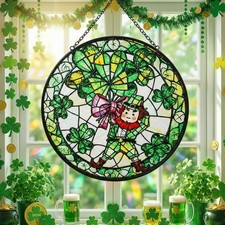 6 Inch St Patricks Day Stained Glass Ornament Shamrock Suncatcher Shamrock Windo