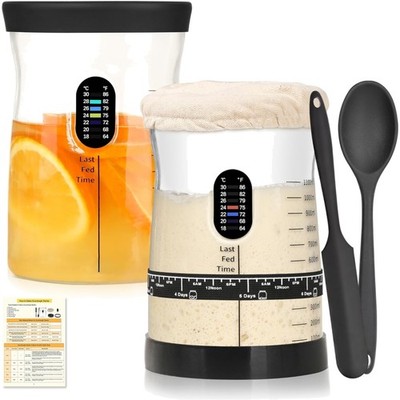 Sauerteig Starter Set Glas 1,5L Brotbacken Fermentation Rezepte Zubehör