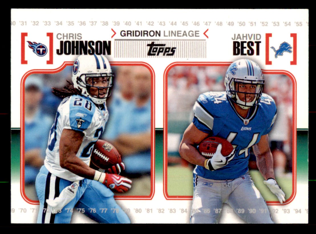 Chris Johnson, Jahvid Best #GL-JB Football Cards 2010 Topps Gridiron Lineage trading card — raw and PSA graded price guide