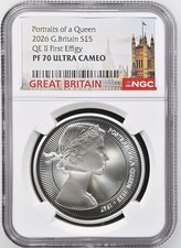 2026 GB S£5 QEII PORTRAITS OF A QUEEN 1st EFFIGY SILVER PROOF NGC PF70 OGP/COA