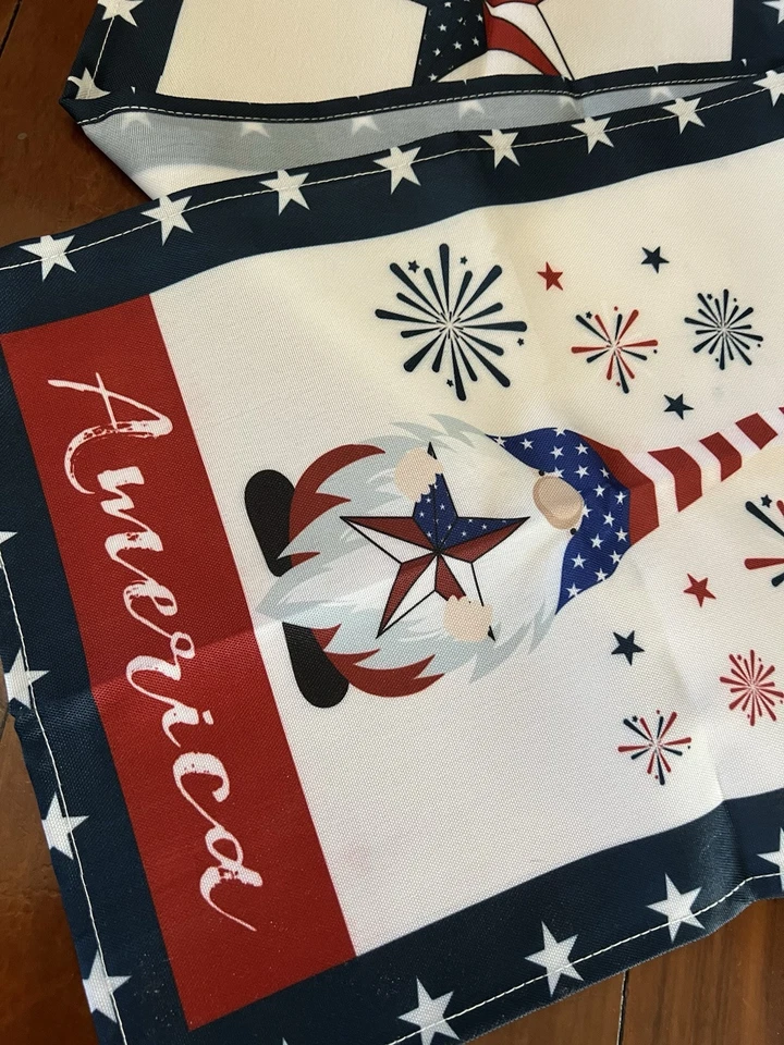 4th Of July Gnome Patriotic Table Runner Red White Blue Stars 104 X 13” Outdoor - Image 2 of 3