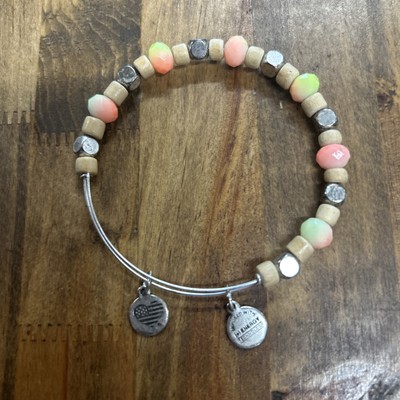 Alex & Ani Lime Green And Pink/ Wood/ Metal  Sorbet  Beaded Bracelet