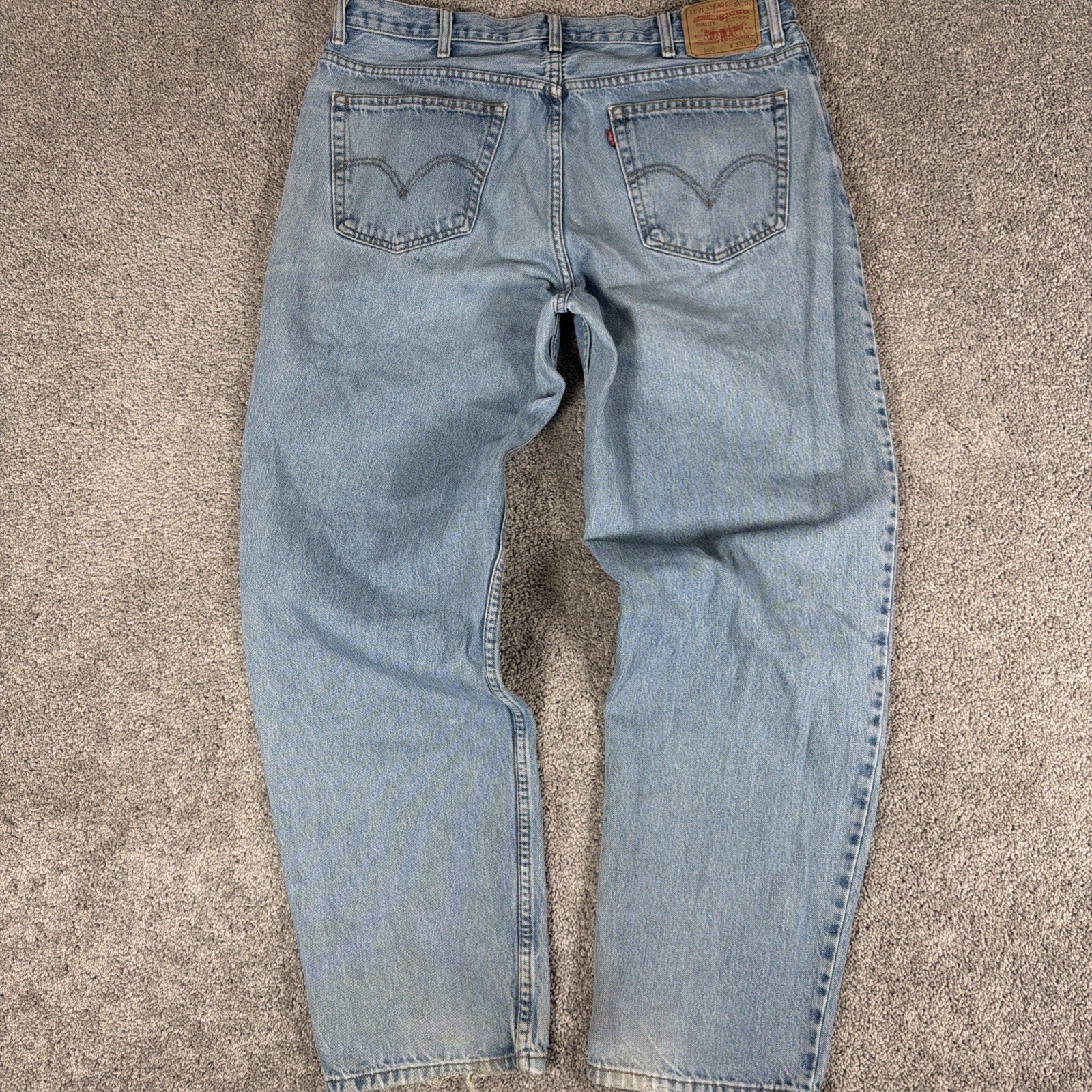 Levis 560 Jeans Mens 38x34 Blue Denim Loose Fit Baggy Skater Distressed Y2K Rave thumbnail 2