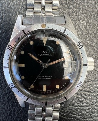 Vintage Silvana 38mm Cal 2472 Automatic Diver Watch Black Dial - Signed Bracelet