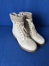 Spicy Damen Schnürstiefel Stiefeletten Gr. 38 Weiß/Grau Boots Mit Strickbund