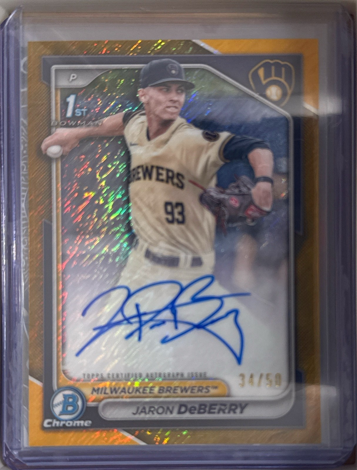 JARON DEBERRY 2024 BOWMAN CHROME 1ST AUTOGRAPH GOLD SHIMMER AUTO /50