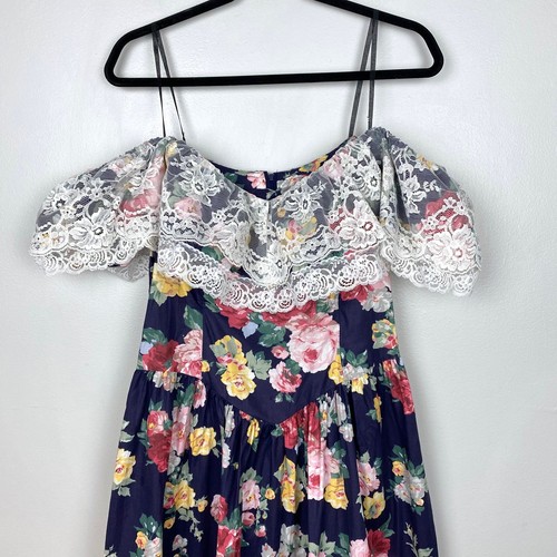 Jessica McClintock Gunne Sax 90s Lace Floral Off Shoulder Dress Vintage 13/14 - Picture 2 of 14