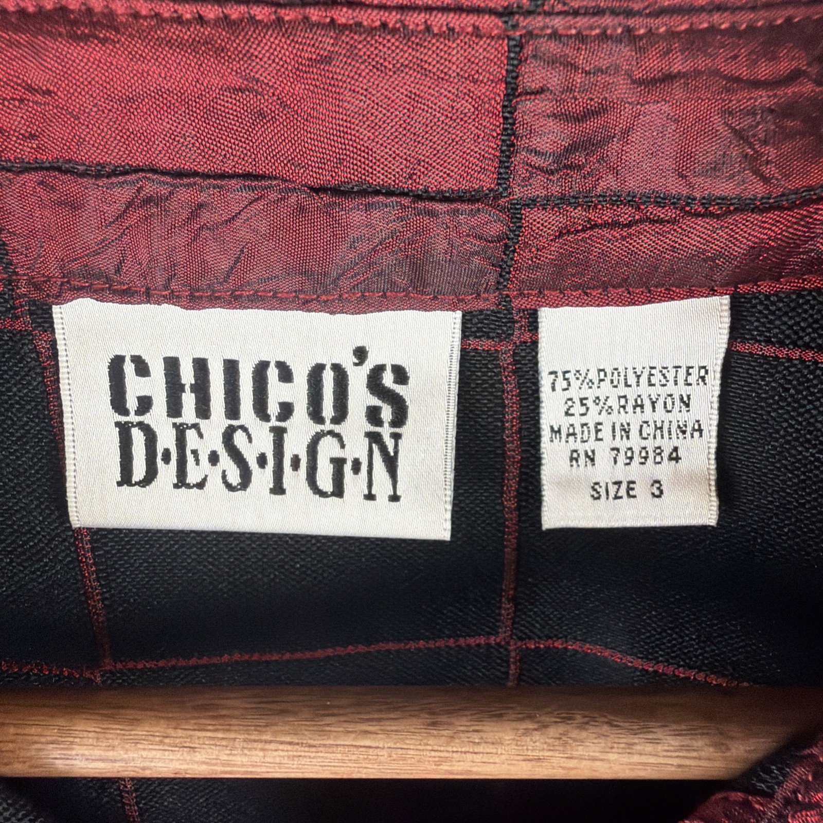 Chico's Red Black Patchwork Shirt Jacket Size 3 A… - image 3