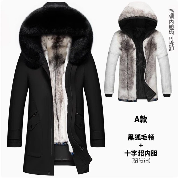 Winter Faction Men's Mid Long Mink Fur Lining Thickened Fur Mink Fur Parka Coat - Image 4 of 4