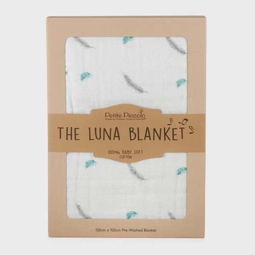 Petite Piccolo Luna Feathers Muslin Baby Blanket 120x120cm Cotton NEW