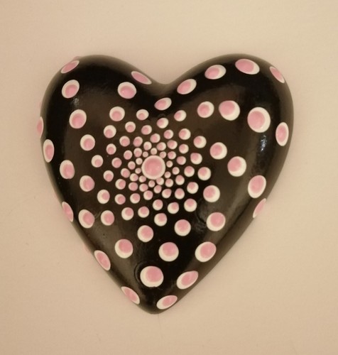 Handmade Unique Gifts by Di'Kat. Heart shaped Mandala Stone , pink and white