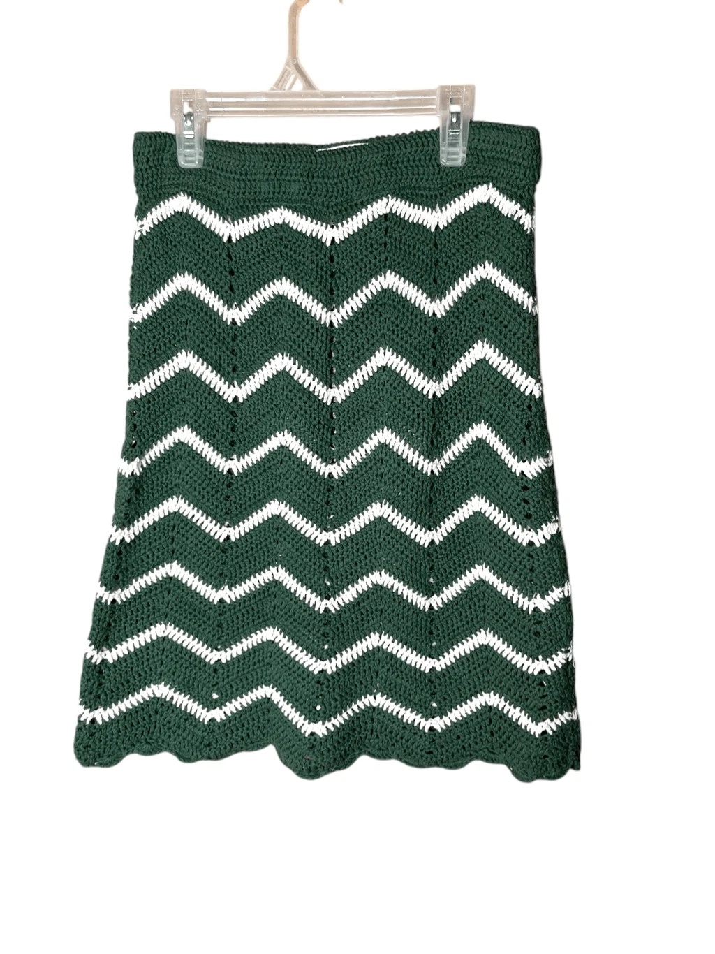 Emory Park Crochet Green White Chevron Print Skirt Size Large