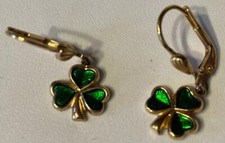 St. Patrick s Day Shamrock Earrings with Closing Wires Gold Toned Metal