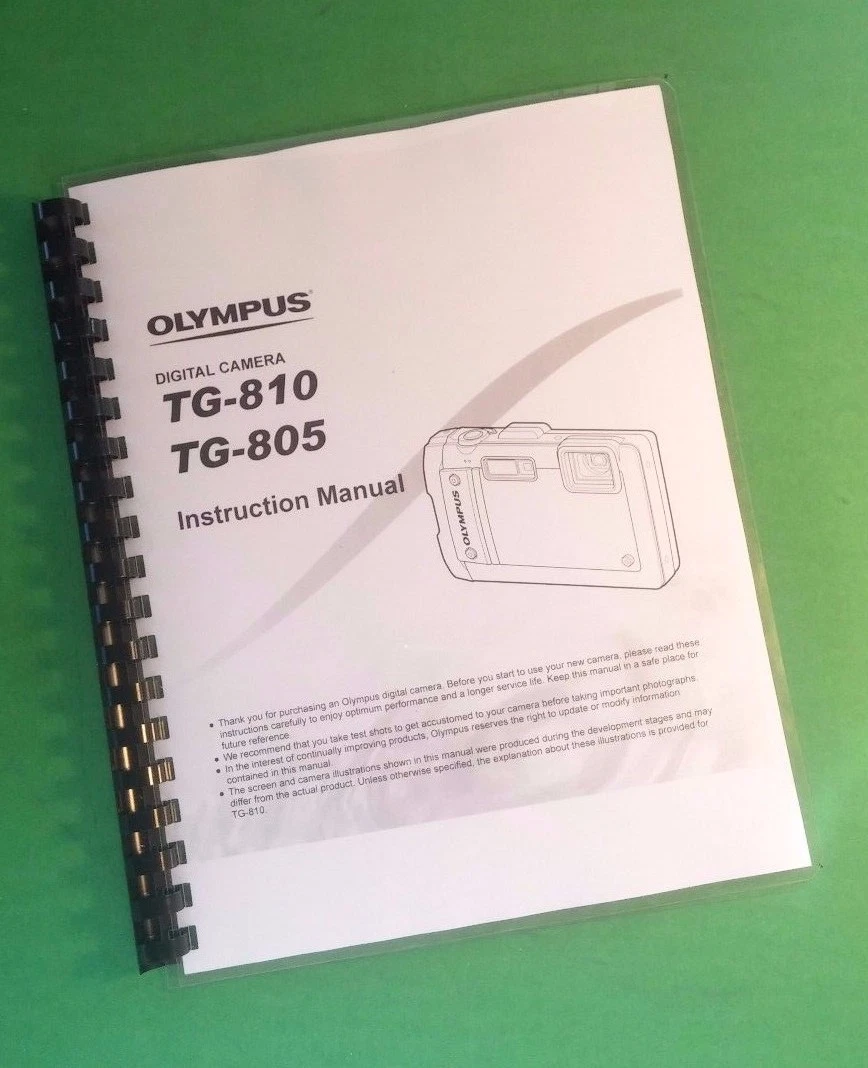 Owners Manual for Olympus TG-810 TG-805 Camera 92 Pages W/Clear Covers!