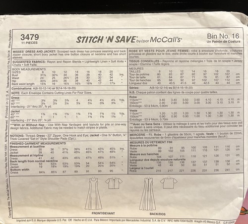 Easy Stitch ‘n save 3479 Size 8-14 sewing pattern uncut - Picture 2 of 3