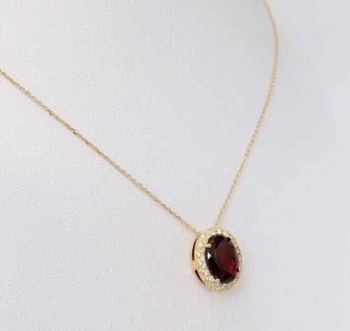 2Ct Oval Cut Lab Created Garnet Halo Pendant Necklace 14k Yellow Gold Plated 18" - Picture 5 of 7