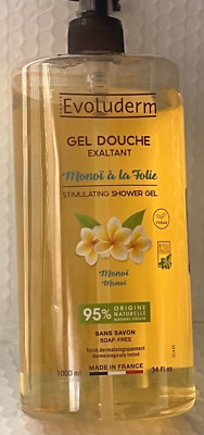 EVOLUDERM STIMULATING SHOWER GEL MONOI 34FLOZ MADE IN FRANCE 95%NATURAL ORIGIN