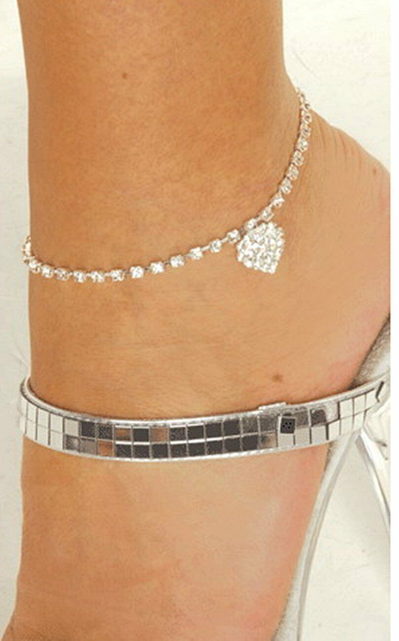 Ladies Anklet Ankle Bracelet Special price for a limited time Silver Glittery Crystals Heart Max 88% OFF With
