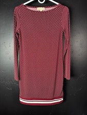 Michael Michael Kors Women's XS Maroon Polka Dot Dress with Striped Hem