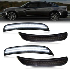 For 2015-2023 Dodge Charger White Front Rear LED Side Marker Light Smoked Lens