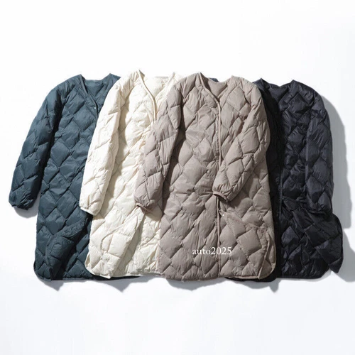 Damen Daunenjacke 90% Entendaunenmantel V-Ausschnitt lang Daunen Puffer Jacket - Bild 3 von 23