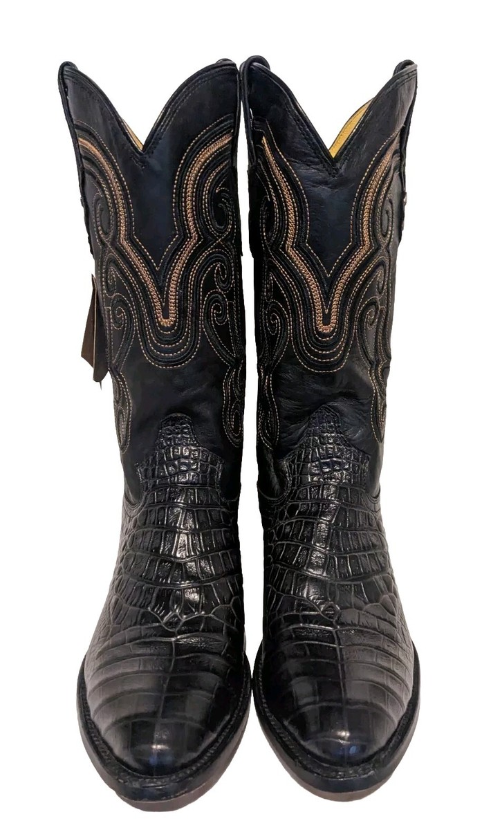 Botas Jaca Black Leather Embossed Crocodile Western Boots Size 10