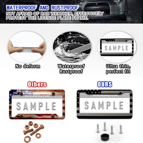 2X For Dodge American Flag Patriotic Black&Gray Aluminum License Plate Frame - Picture 7 of 12