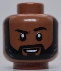 Lego Medium Brown Head Dual Sided Black Eyebrows and Beard Neutral Grin