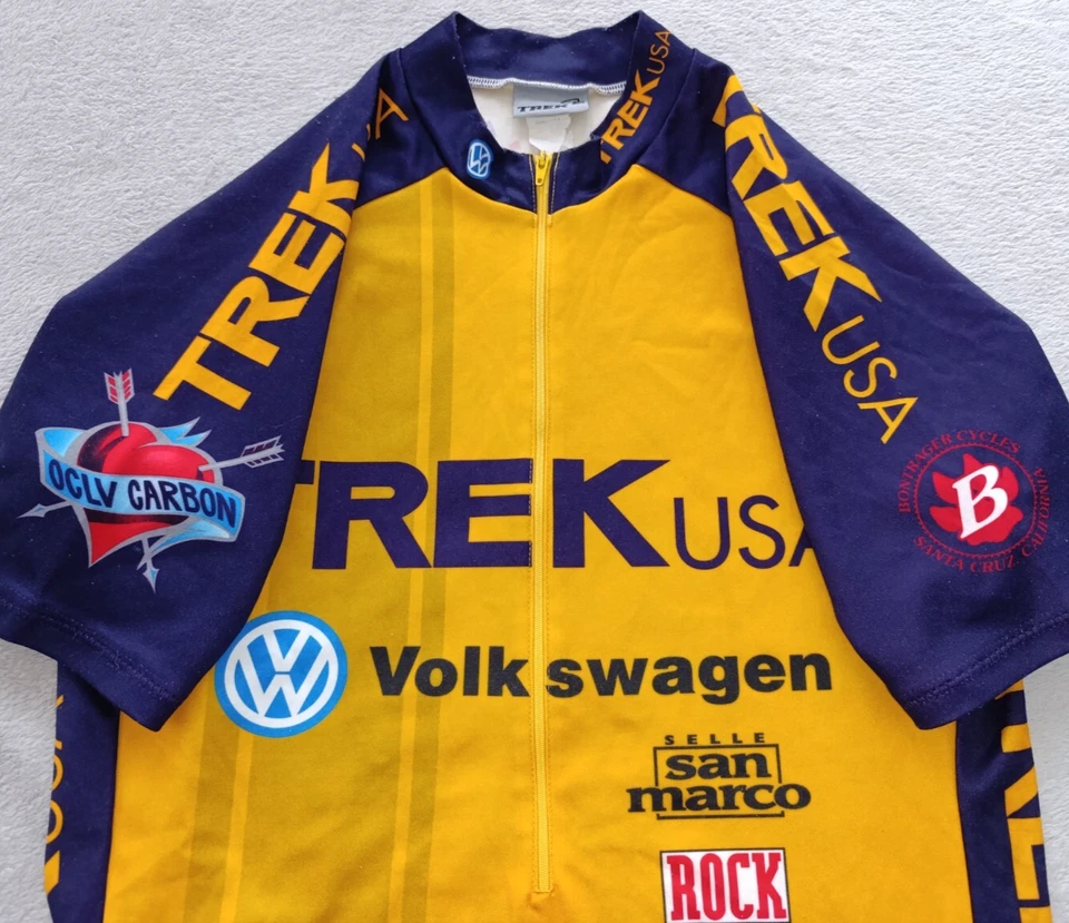 Camiseta Trek EUA Volkswagen Rock Shox masculina vintage 1993 amarela ciclismo tamanho G - Imagem 3 de 4
