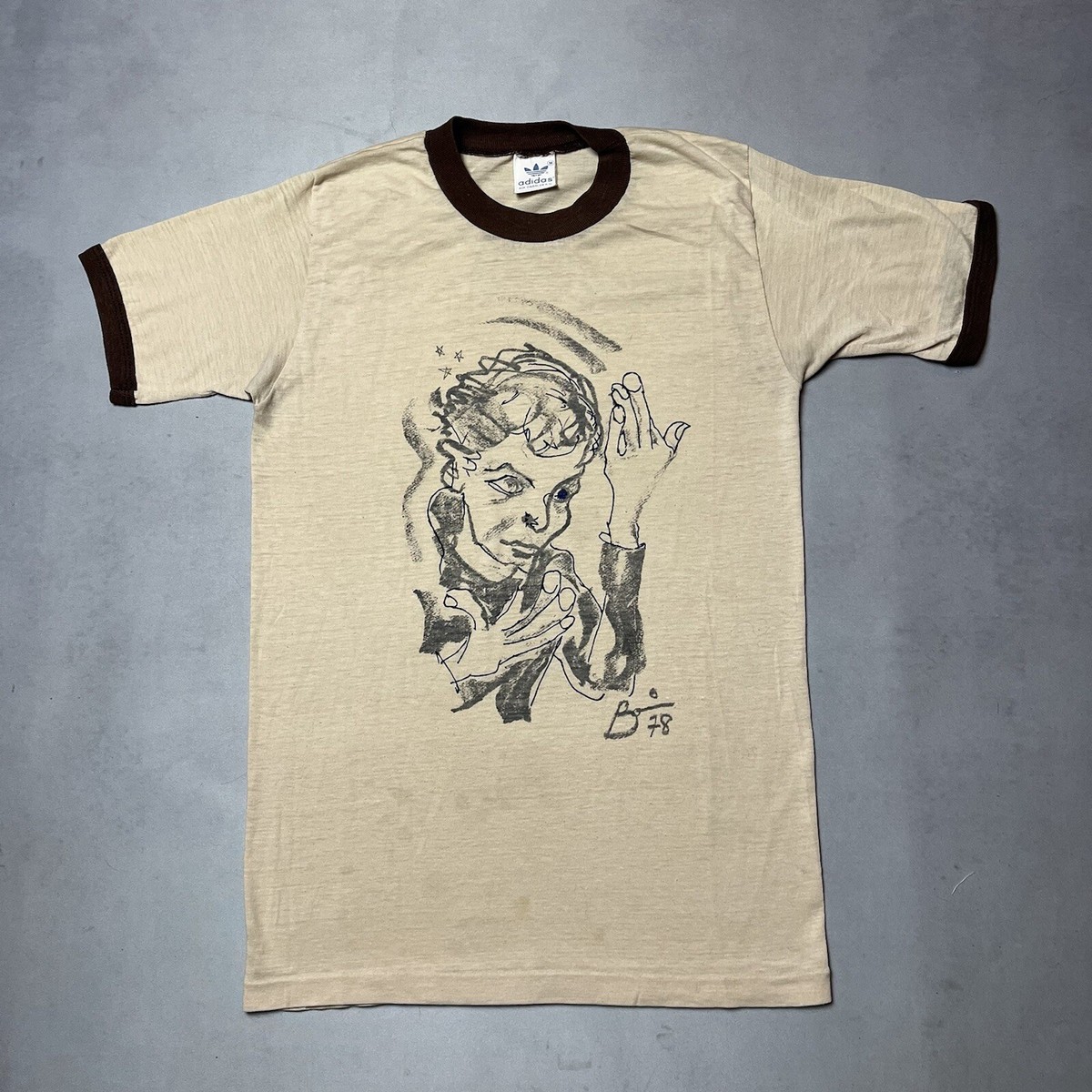 Vintage 70s Adidas David Bowie Art Heroes Tour Concert Tee T
