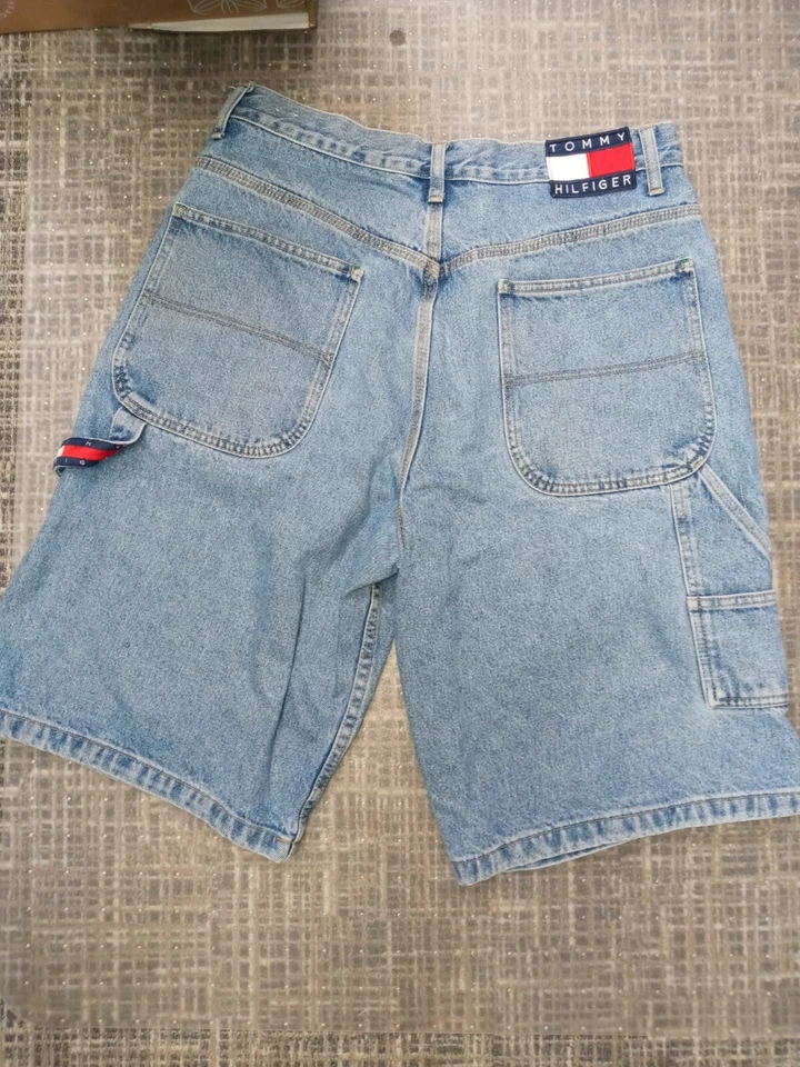 Pantalones Cortos De Colección Tommy Hilfiger Jean Carpintero Y2K Años 90 Sueltos Hip Hop Patinador Hombres 34 Foto 4 de 4