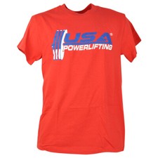 USA Powerlifting Weight Gym Red Short Sleeve Crew Neck Tshirt Tee Mens