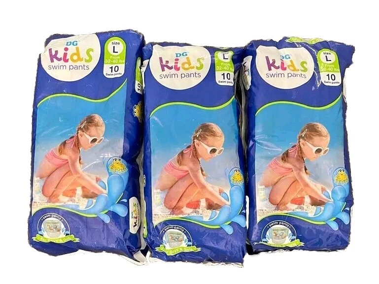 3 x 10 Packs DG Baby Swim Pants Size L. 32 To 40 Lbs (30 Total) Diapers