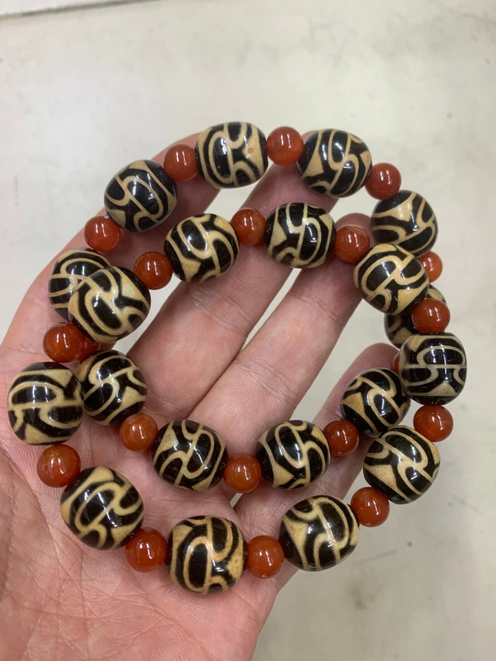 2 шт. Тибетский Натуральный Агат Дзи * Ритуальный* Бусины С Красными Агатовыми Бусинами Браслеты - Изображение 2 из 4