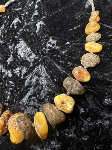Antique Butterscotch Egg Yolk Raw Natural Amber Nugget Beads Necklace 47 Grams - Picture 10 of 16