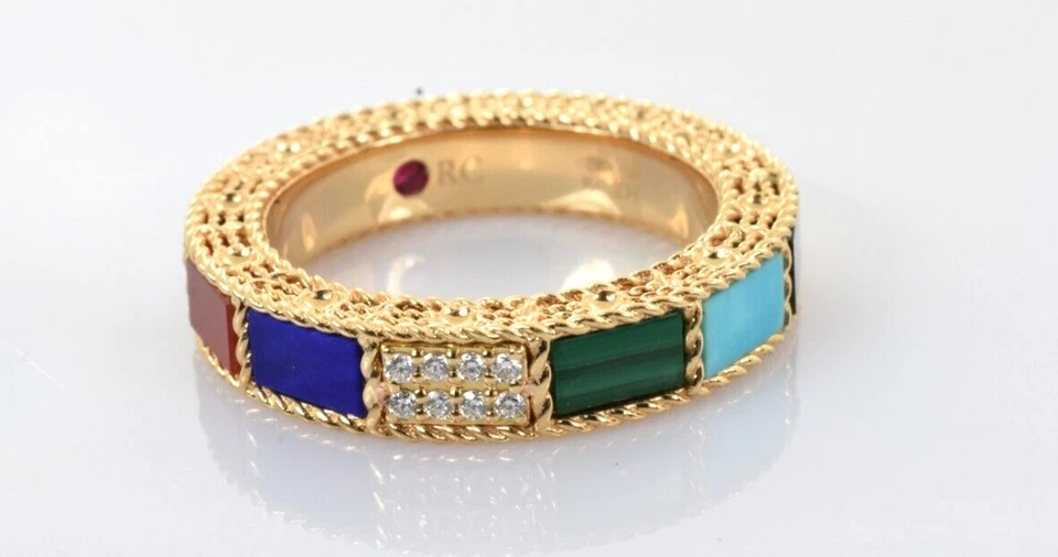 Anillo Roberto Coin Art Deco con Piedras y Diamantes Oro Rosa 18k Talla 6.5 Foto 3 de 4