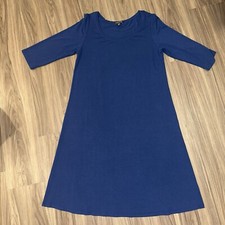 Eileen Fisher Rayon Medium Navy Dress Made In USA Quarter Length Sleeves
